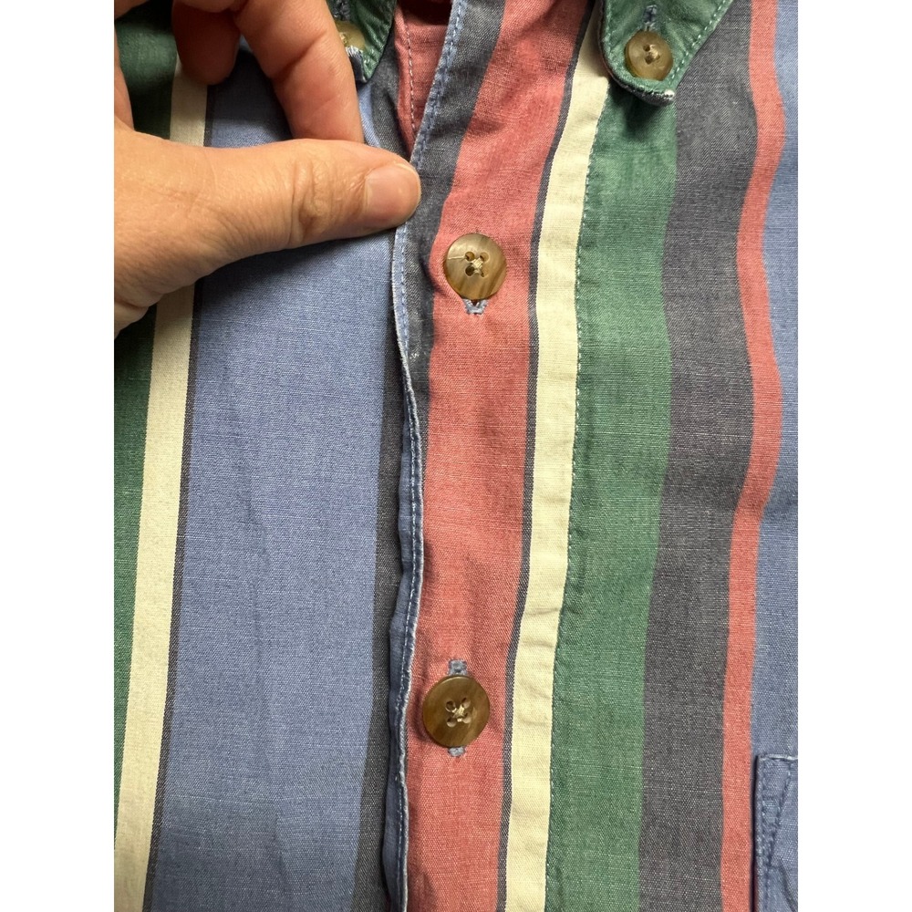 Van Heusen Mens XL Short Sleeve Button Down Shirt Striped Cotton Retro Dad 90s - Picture 5 of 10
